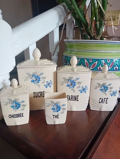 RESERVED Antique Art Deco French 5 piece kitchen storage jar set