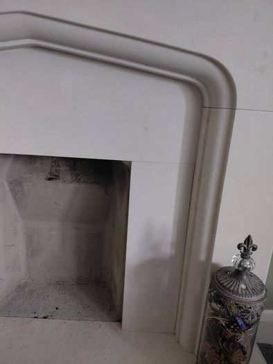 limestone fireplace and hearth