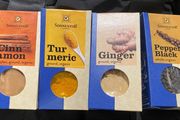 Organic ginger turmeric cinnamon black pepper thyme coriander spices superfood