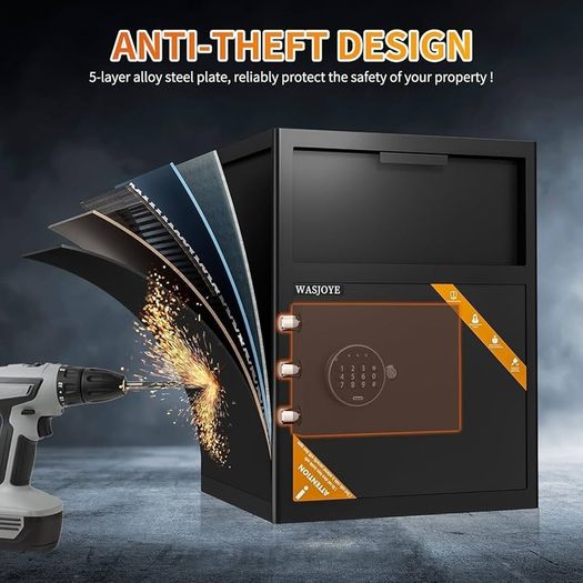 Depository Drop Cabinet Safe - 70L Large Size with Digital Keypad Lock and Anti Theft, Business Security Safe Box with Alarm Function, Large Drop Slot Box for Cash Slip Office Home