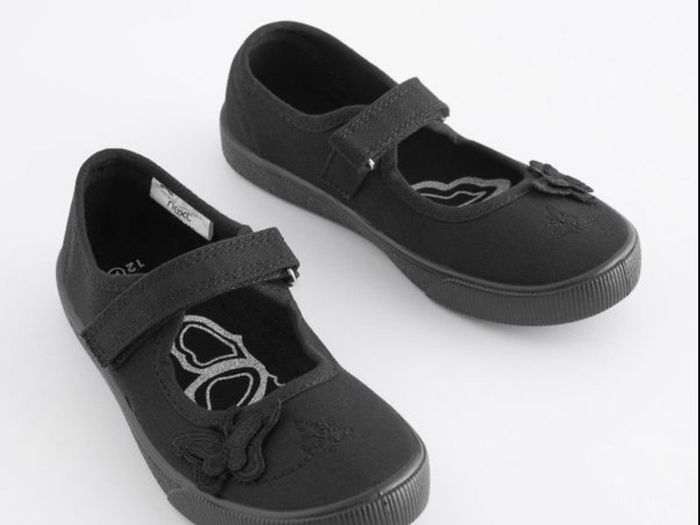 Next Butterfly Embroidered Black Plimsolls Shoes, Junior Size UK 13, EUR 32