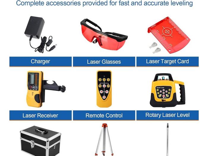 Rotary Laser Level Kit, 360 Degree Automatic Self Leveling Red Beam Horizontal Laser Transit, with Aluminum Tripod & Grade Rod, 500m