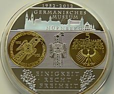 West Germany  5 Deutsche Mark Germanic Museum Silver plated gold gilt Proof XXL - 140 grams