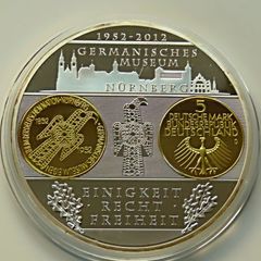 West Germany  5 Deutsche Mark Germanic Museum Silver plated gold gilt Proof XXL - 140 grams