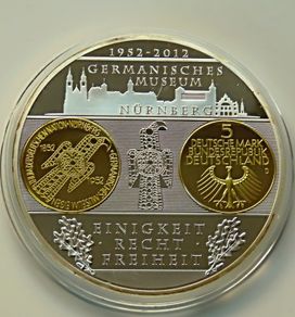 West Germany  5 Deutsche Mark Germanic Museum Silver plated gold gilt Proof XXL - 140 grams