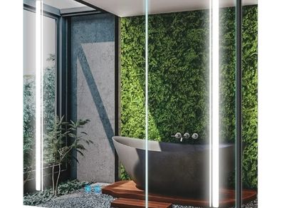 Bathroom Mirror Cabinet with LED Lights, Anti-Fog, Colour Changing & Touch Sensor, Aluminium Double Door, 650x600mm Dimmable, Shaver Socket, Wall Mount