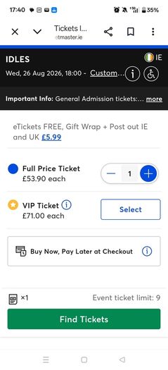 Idles Belfast - less than cost