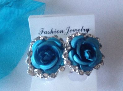 Brand new Turquoise / light blue Rose & Diamond earrings