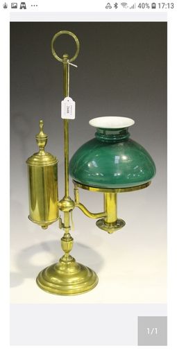 Elegant Victorian Adjustable Brass Student Lamp with Racing Green Ceramic Shade