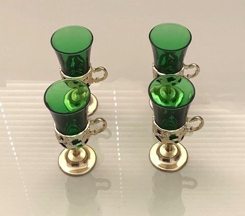 Mid Century green glass liqueur or shot glasses