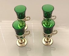 Mid Century green glass liqueur or shot glasses