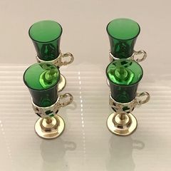 Mid Century green glass liqueur or shot glasses