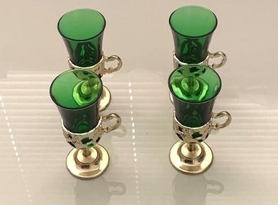 Mid Century green glass liqueur or shot glasses