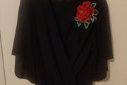 Quiz Black Floral Embroidered Wrap Top