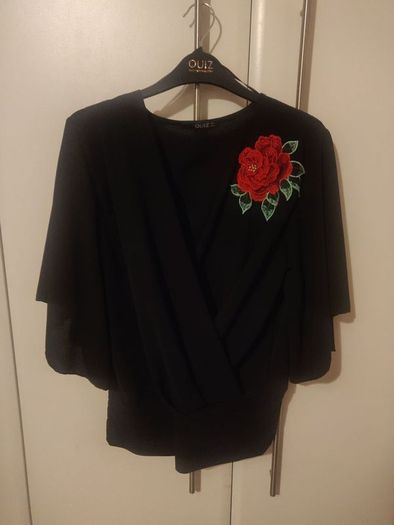 Quiz Black Floral Embroidered Wrap Top