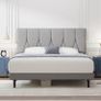 King Bed Frame, Light Grey, Upholstered Wooden Slat Bed Frame with Headboard Image 8