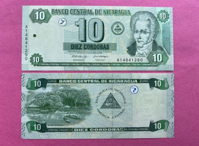 Nicaragua  10 Cordobas. 2002. Pick 191a.  ( Uncirculated )