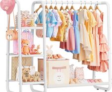 Kids Clothes Rail with 3-Tier Storage Shelves Strong Storage Dress Up Rail  Metal Frame Childrens Clothes Rail with Bottom Shelf - for Baby Clothes Coats Skirts Shoe Organizer Kids Wardrobe