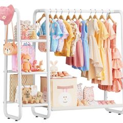 Kids Clothes Rail with 3-Tier Storage Shelves Strong Storage Dress Up Rail  Metal Frame Childrens Clothes Rail with Bottom Shelf - for Baby Clothes Coats Skirts Shoe Organizer Kids Wardrobe