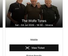 1x Wolfe Tones Ticket (Saturday Standing)
