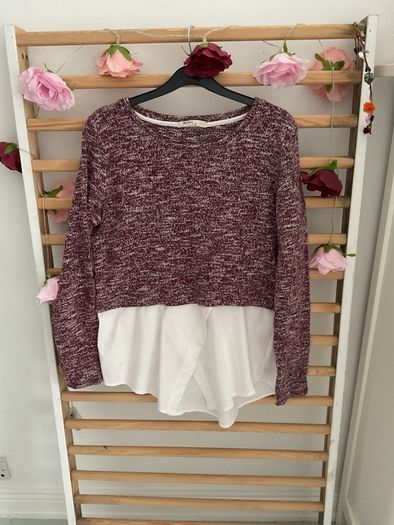 top Bershka size large burgundy top with white shirt base size large