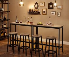 _Bar Table, Fine High Table, Kitchen Table, Dining Table, with Sturdy Metal Frame