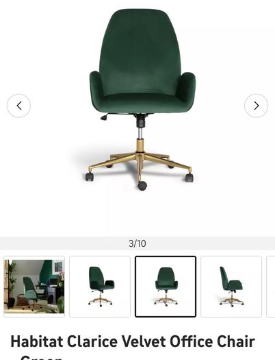 Green Velvet Swivel Desk Arm Chair