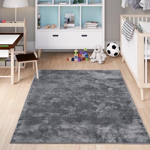 Area Rugs  Soft, Short Pile Monochrome Carpets - Anti-Slip Backing, Machine Washable, Modern Fluffy Rugs for Living Room, Bedroom, Kitchen, Enterance - Anthracite, 60x110 cm
