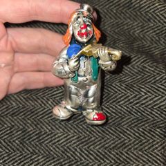 925 Sterling Silver Italian Clown Playing Violin Statue