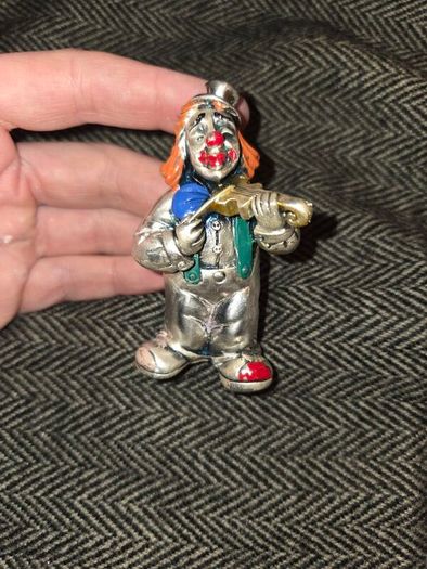 925 Sterling Silver Italian Clown Playing Violin Statue