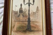 Edward Tomkus (1936) O Connell street  Dublin Watercolour