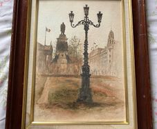 Edward Tomkus (1936) O Connell street  Dublin Watercolour