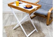 Relaxdays Folding Side Table, Bamboo, White and Natural, 60x40x72 cm