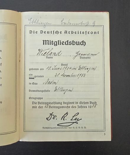WW2 German Labour Front (DAF) Membership Book