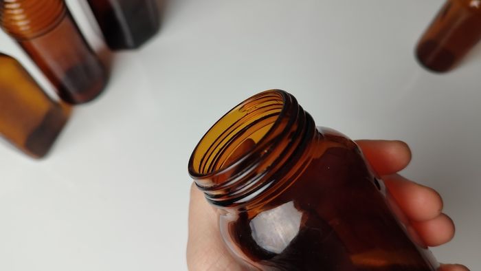 364 - Set of 5 Vintage Collectible Decorative Amber Glass Bottles
