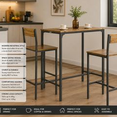 Industrial Style Table and 2 Bar Chairs Set Bar Table + Bar Stools Standing Table Bar Game High Table Chair
