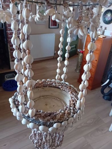 vintage 1960 seashell hanging planter