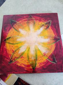 The sun 30.5 X 30.5 Cms Oil On Board Composition Abstraite Multicolore