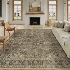 Vintage Rugs Living Room Brown Large Area Rug 200x300cm Non Slip Washable Hall Lounge Bedroom Kitchen Office Dining Room Indoor Carpet Low Pile Big Carpets
