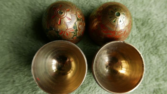 Vintage Decorated Brass Eggs