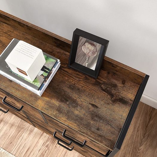 Fabric Dresser, Storage Cabinet, with 7 Drawers, 3 Tiers, with Metal Handles, Industrial Style, Rustic Brown and Black