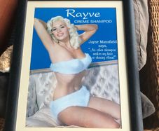 Framed Jayne Mansfield metal sign sales advert