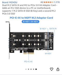 Dual M.2 SATA III and M2 to PCIe 3.0 X4 Adapter Card