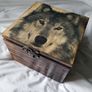Wooden handmade jewelry box with wolf in retro style Image 3