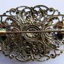 Vintage Ornate Oval Ruby Glass Domed Filigree Gold Tone Brooch Pin Image 6