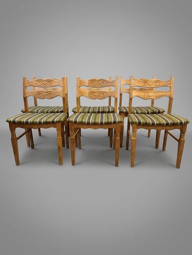 Rare Set of 6 Mid-Century Modern Oak Dining Chairs by Henning Kaernulf for EG-Mobel, 1970s
