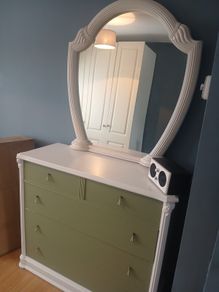 chest of drawers,mirror and 2 bed side lockers