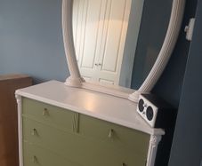 chest of drawers,mirror and 2 bed side lockers