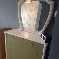 chest of drawers,mirror and 2 bed side lockers