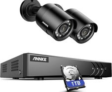 CCTV Camera System,4 Channel 3K Lite Surveillance DVR with 2x 1080p Outdoor Bullet Cameras and 1TB Hard Drive,Smart Human & Vehicle Detection